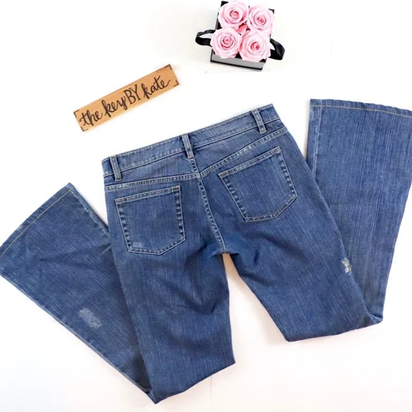 Elie Tahari Blue Boot Cut Jeans with Silver Floral Embroidery - Picture 4 of 8